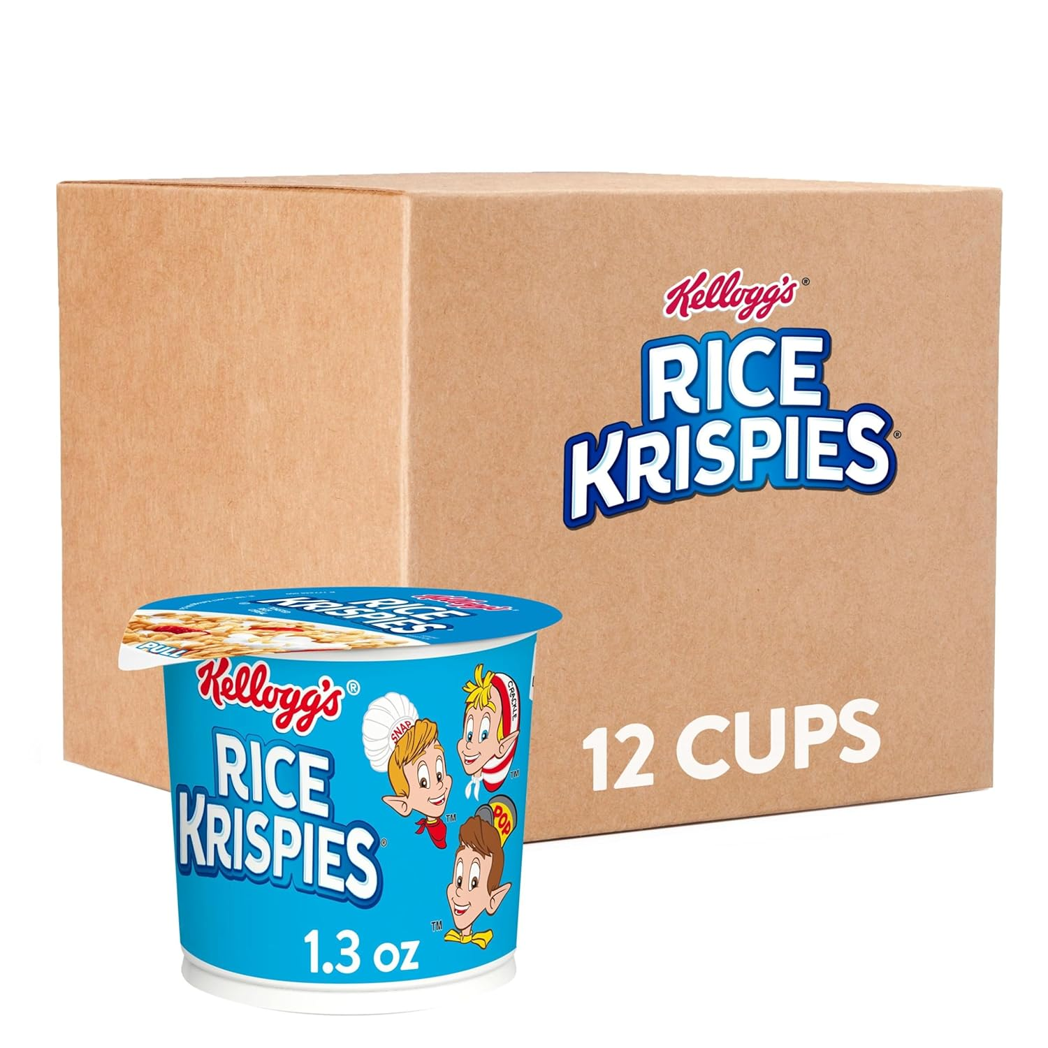 Kellogg's Rice Krispies Breakfast Cereal Cups, Original, 15.6oz Case (12 Cups)