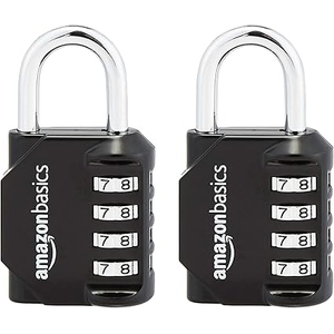 Amazon Basics 4-Digit Combination Lock for Gym and Sports, 2-Pack, Black