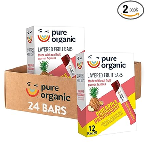 Pure Organic Layered Fruit Bars, Gluten Free, Vegan Fruit Snacks, Pineapple Passionfruit (2 Boxes, 24 Bars)