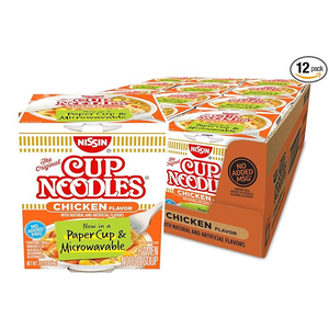 Nissin Cup Noodles Ramen Noodle Soup, Chicken, Microwaveable Paper Cup, 2.25 Ounce (Pack of 12)