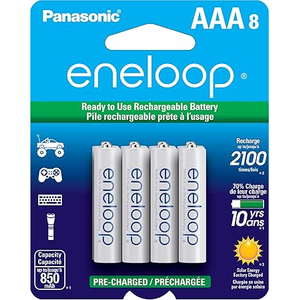Eneloop Panasonic BK-4MCCA8BA AAA 2100 Cycle Ni-MH Pre-Charged Rechargeable Batteries, 8-Battery Pack