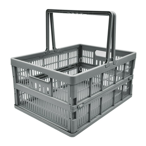 Mainstays Plastic Collapsible Storage Basket w/ Handles, Grey