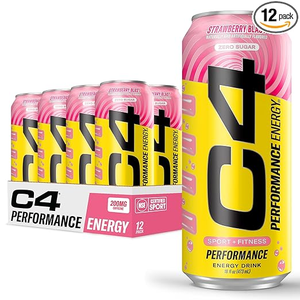 Cellucor C4 Performance Energy Drink | Strawberry Blast | Zero Sugar Carbonated Preworkout Energy | 200mg Caffeine with Beta Alanine | 16 Fl Oz (12 Pack)