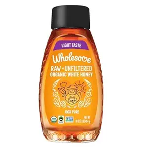 Wholesome Sweeteners 16-Ounce Organic Raw Unfiltered White Honey Bottle, 100% Pure, Fair Trade Certified, Non GMO Project Verified, & Gluten Free Sweetener, 1 Pack