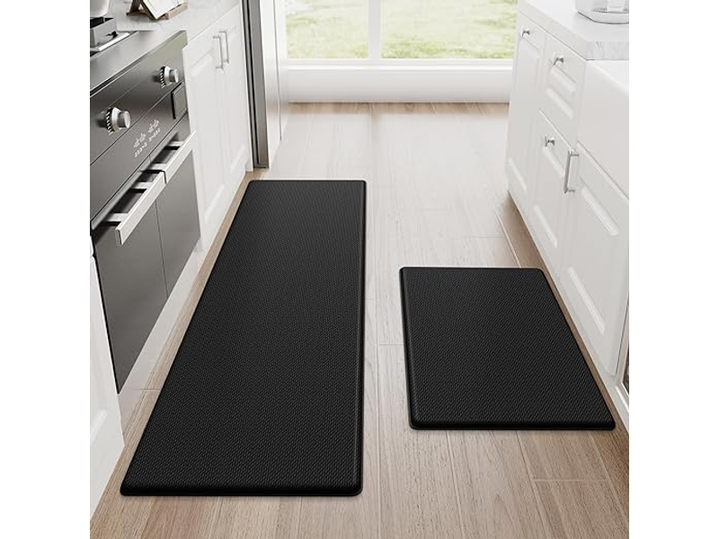 StepRite Kitchen Mats, 2PCS Kitchen Rugs, Cushioned Anti Fatigue Kitchen Mats for Floor, Non-Slip Standing Desk Mat, Waterproof Kitchen Rug Set for Kitchen, Floor, Office, 17.3"x30"+17.3"x47", Black