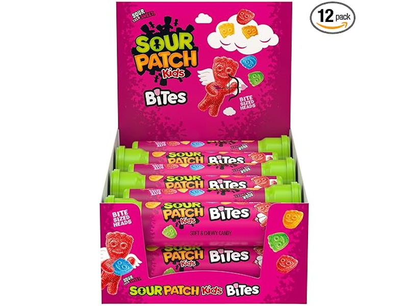 SOUR PATCH KIDS Bites Soft & Chewy Valentine's Day Candy, Bulk Candy, 12-1.8 oz Tubes