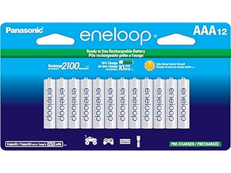 Eneloop Panasonic BK-4MCCA12FA AAA 2100 Cycle Ni-MH Pre-Charged Rechargeable Batteries, 12-Battery Pack