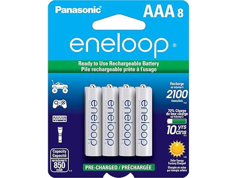 Eneloop Panasonic BK-4MCCA8BA AAA 2100 Cycle Ni-MH Pre-Charged Rechargeable Batteries, 8-Battery Pack