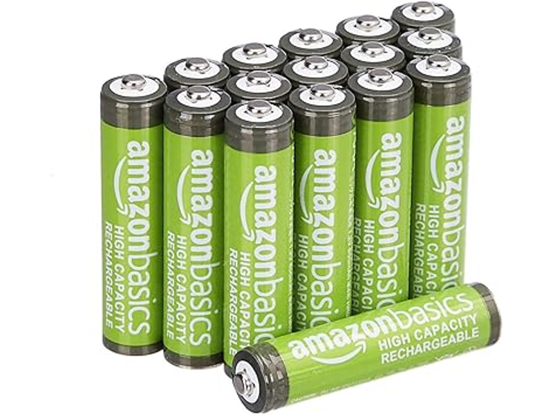 Amazon Basics 16-Pack Rechargeable AAA NiMH High-Capacity Batteries, 850 mAh, 1.2V, Recharge up to 500x Times, Pre-Charged