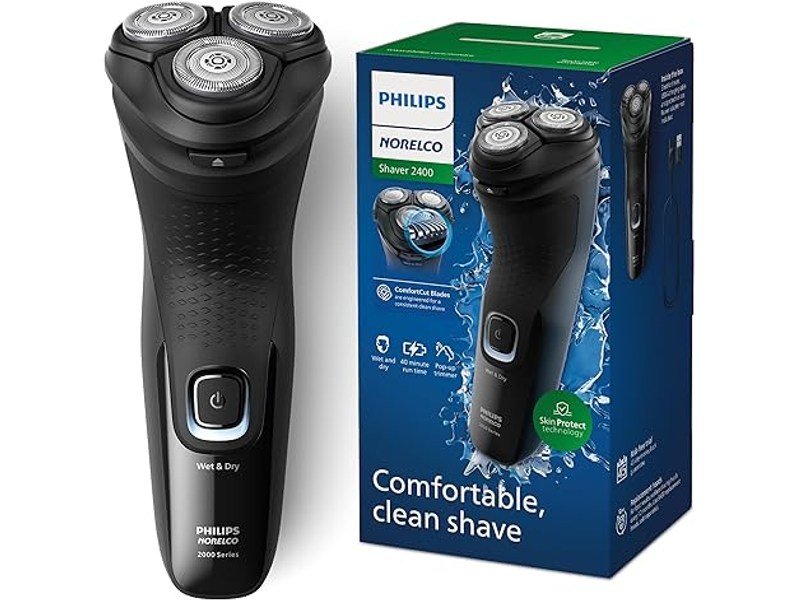 Philips Norelco Shaver 2400 Series, Wet and Dry Electric Shaver, Pop-up Trimmer, P-Cap, Deep Black, Model X3001/90
