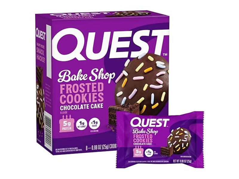 Quest Nutrition Frosted Protein Cookies, Chocolate Cake, <1g Sugar, 5g Protein, 1g Net Carbs, Gluten Free, 8 Cookies
