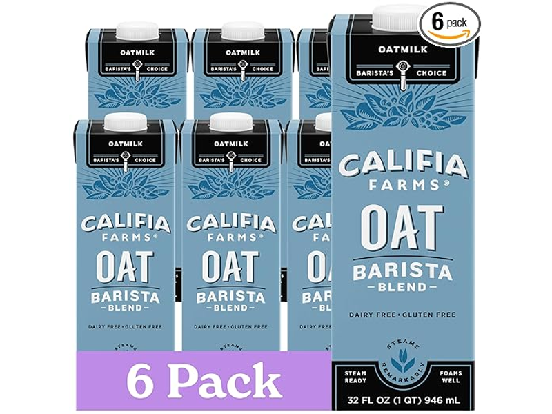 Califia Farms - Oat Barista Blend Oat Milk, 32 Oz (Pack of 6), Shelf Stable, Dairy Free, Plant Based, Vegan, Gluten Free, Non GMO, High Calcium, Milk Frother, Creamer, Oatmilk
