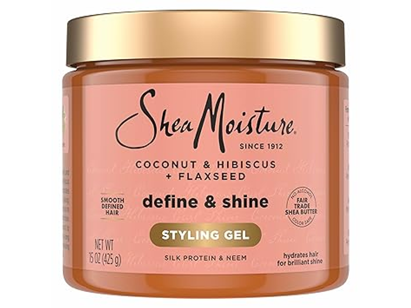 SheaMoisture Define & Shine Styling Gel + Flaxseed Coconut&Hibiscus Hydrates,Holds Your Style All Day Infused With Glycerin,Coconut Oil an Invigorating Sweet Scent ParabenFree Frizz Control Gel 15OZ