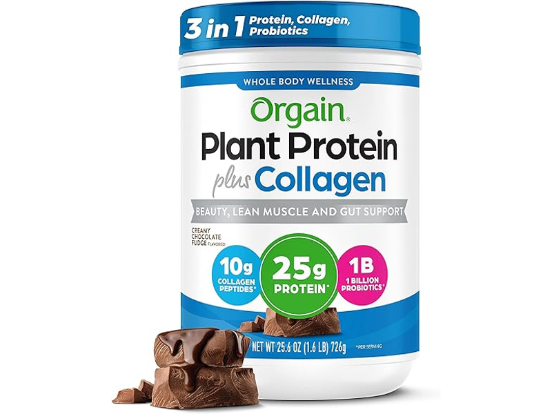 Orgain Protein Powder + Collagen, Creamy Chocolate Fudge - 25g of Protein, 10g Collagen Peptides, Type I & III, 1B CFU Probiotics, Supports Hair, Skin, Nail, Joint & Gut Health, Gluten Free - 1.6lb