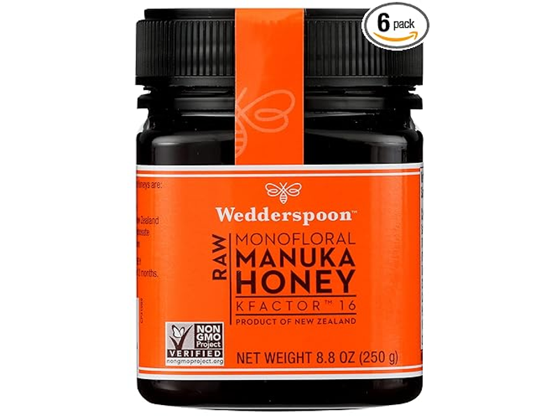 Wedderspoon Raw Monofloral Manuka Honey KFactor 16, Kosher, Halal, Non-GMO, 8.8 Ounce (Pack of 6)