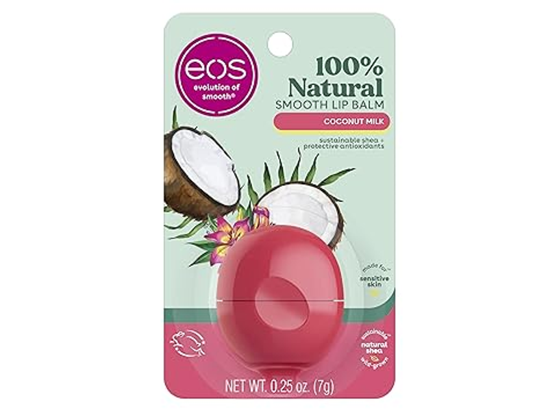eos 100% Natural Lip Balm - Coconut Milk, All-Day Moisture, Dermatologist Recommended for Sensitive Skin Care, Lip Care Products, 0.25 oz
